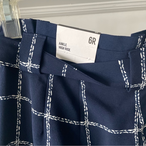 Express High Waisted Windowpane Print Sash Tie Ankle Pant - Picture 8 of 9